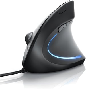 CSL-Computer žičani optički vertikalni miš 6400 DPI, ergonomski, 5 tipki, dizajn pogodan za laktove, crni