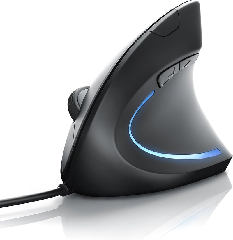 CSL-Computer vezetékes optikai függőleges egér 6400 DPI, ergonomikus, 5 gomb, könyökbarát design, fekete