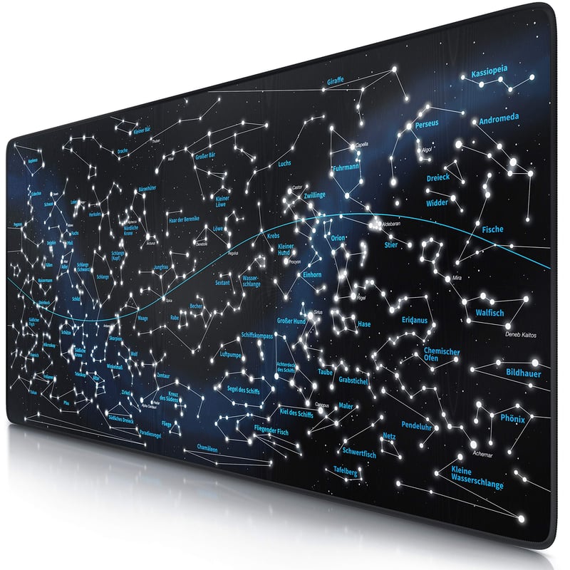 Herná podložka pod myš CSL-Computer XXL 900x400 mm – Veľká podložka na stôl s motívom hviezdnych znamení – Precízna protišmyková podložka pre Roccat Razer Logitec