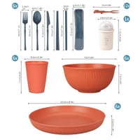 Set de veselă incasabil CSYY pentru 6 persoane, set de camping din 66 de piese, farfurii, boluri și tacâmuri din plastic pentru picnic, set ușor și colorat pentru grătar 2