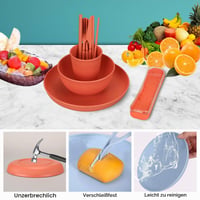 Set de veselă incasabil CSYY pentru 6 persoane, set de camping din 66 de piese, farfurii, boluri și tacâmuri din plastic pentru picnic, set ușor și colorat pentru grătar 3