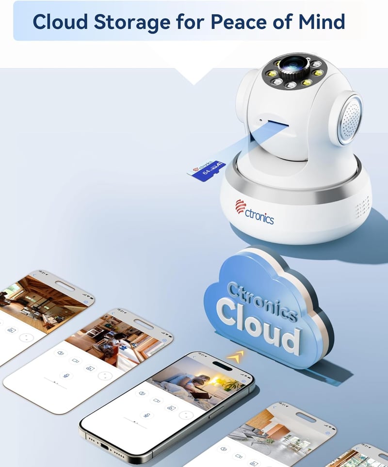 Ctronics 4G Beltéri Kamera SIM Kártyás Autókövetéshez, Éjszakai Látás, 360° PTZ, Kétirányú Hang
