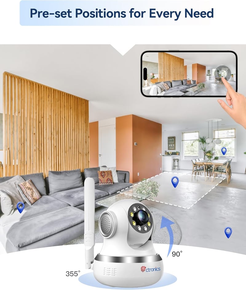 Ctronics 4G Beltéri Kamera SIM Kártyás Autókövetéshez, Éjszakai Látás, 360° PTZ, Kétirányú Hang