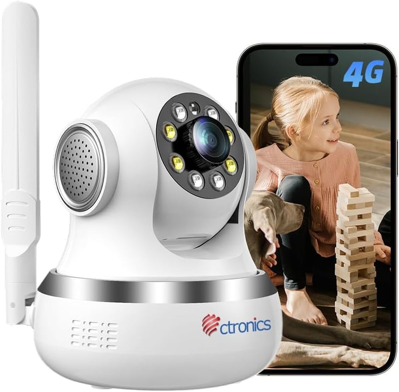 Ctronics 4G Beltéri Kamera SIM Kártyás Autókövetéshez, Éjszakai Látás, 360° PTZ, Kétirányú Hang