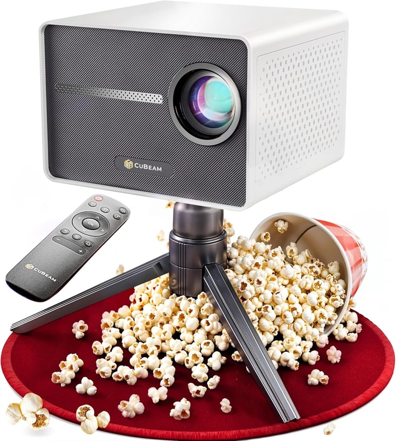 CuBeam Mini 4K Projektor - 20000 Lumen LED Házimozi Vetítő WiFi és Bluetooth Kapcsolattal, 4D Képkorrekció, Rövid Vetítési Távolság, Hordozh