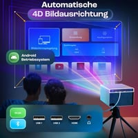 CuBeam Mini 4K Projektor - 20000 Lumen LED Házimozi Vetítő WiFi és Bluetooth Kapcsolattal, 4D Képkorrekció, Rövid Vetítési Távolság, Hordozh 5
