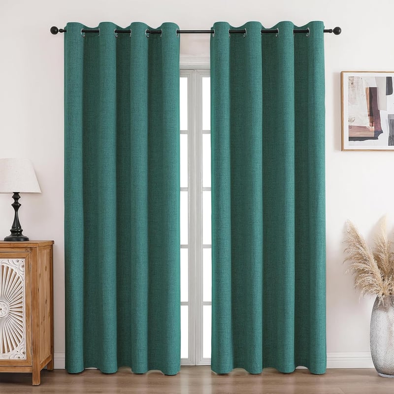 CUCRAF 100% Blackout Linen Szövetű Sötétítő Függöny Erdőzöld 214x132cm 2db