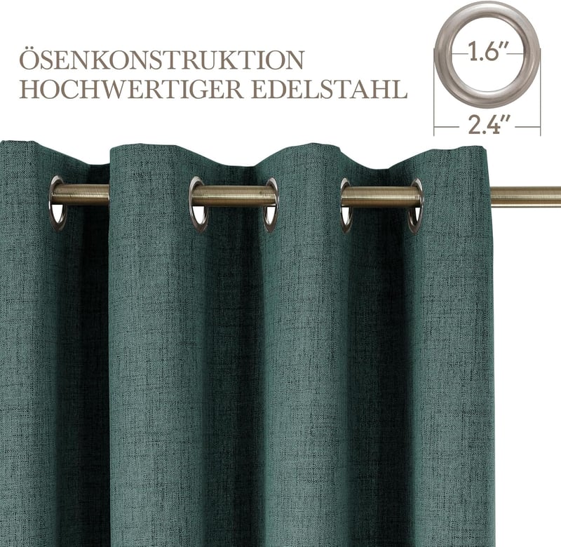 CUCRAF 100% Blackout Linen Szövetű Sötétítő Függöny Erdőzöld 214x132cm 2db