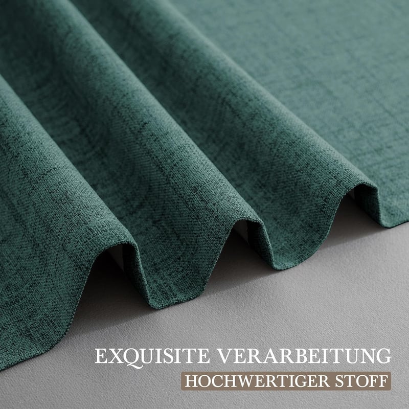 CUCRAF 100% Blackout Linen Szövetű Sötétítő Függöny Erdőzöld 214x132cm 2db