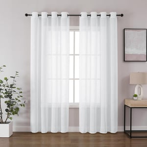 Perdea Voile Albă CUCRAF cu Aspect de In, cu Inele Metalice, Semitransparentă, 225x140 cm, 2 buc., pentru Dormitor și Sufragerie