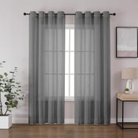 CUCRAF Záves z voálu s ľanovým vzhľadom s kovovými krúžkami, polopriehľadný, sivý, 225x140 cm, 2 ks – do spálne, obývačky 1