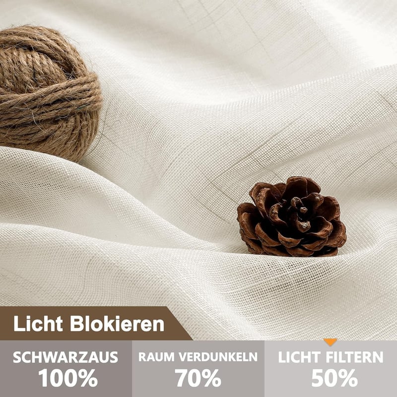 CUCRAF Lenvászon Voile Függöny Szemmekkel 245x140cm Hálószoba Nappali 2db - H245 x B140 cm (2er Pack), Linen