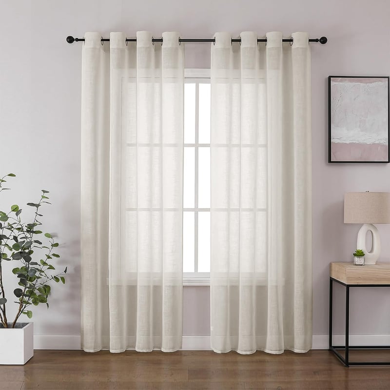 CUCRAF Lenvászon Voile Függöny Szemmekkel 245x140cm Hálószoba Nappali 2db - H245 x B140 cm (2er Pack), Linen