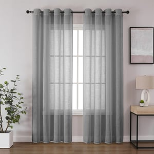 CUCRAF Sivi voile zastor s efektom lana s metalnim prstenovima, polutransparentna zavjesa za spavaću ili dnevnu sobu, 140x225 cm, 2 komada, siva