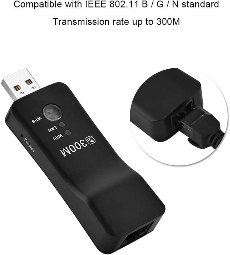 Cuifati 300M USB WiFi Jelerősítő és Repeater - Vezeték Nélküli Hálózati Adapter Smart TV-hez RJ45 Ethernet Porttal, WEP/WPA/WPS2 Támogatássa