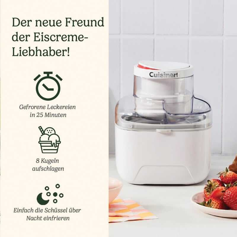 Cuisinart Solo Scoops Ice Cream Maker | Homemade Gelato & Ice Cream Maker in 25 Minutes | Sorbet Maker | Frozen Yogurt Maker | Compact, Space-Saving | 475 ml Mixing Bowl | ICEM10