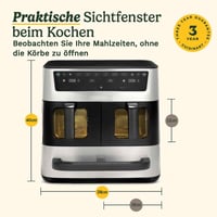 Teplovzdušná fritéza a rúra Cuisinart Tri Zone 13,6 l, bez PFAS, 3 zóny, 2x4,3 l košík, 5 l zásuvka, multifunkčná fritéza 9 v 1, gril, pizza, nehrdzavejúca oceľ 8