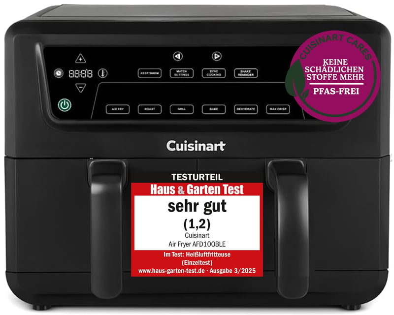 Friteuză cu aer cald Cuisinart XXL cu două zone 10,4 L (2x5,2 L), fără PFAS, Airfryer pentru prăjire, grătar, coacere și deshidratare, 8+ porții