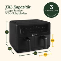 Friteuză cu aer cald Cuisinart XXL cu două zone 10,4 L (2x5,2 L), fără PFAS, Airfryer pentru prăjire, grătar, coacere și deshidratare, 8+ porții 10