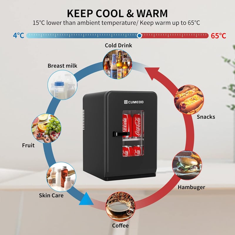 Cumeod 15L Mini Hűtőszekrény Fűtéssel, 12V/220V Autó Iroda Kollégiumi Ital Kozmetika