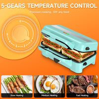 Cumeod 3az1-ben szendvics sütő, gofri készítő, kontakt grill 1200W menta zöld 5