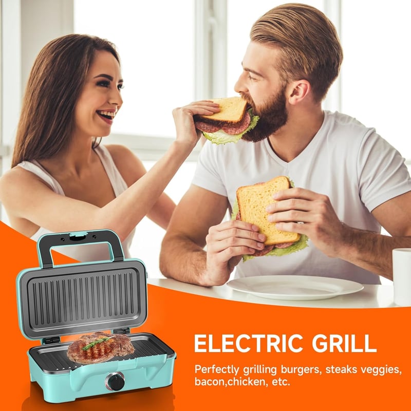 Cumeod 3az1-ben szendvics sütő, gofri készítő, kontakt grill 1200W menta zöld