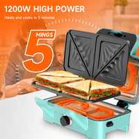 Cumeod 3az1-ben szendvics sütő, gofri készítő, kontakt grill 1200W menta zöld 3
