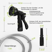 Cunbayi 7,5m rozsdamentes kerti tömlő 3/4" csatlakozással és zuhanyfejjel 5