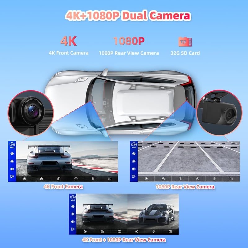 CUQI 10.26" Carplay Android autórádió 4K kamera vezeték nélküli tükrözéssel