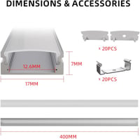 CUQI LED Profil Alumínium 10x40cm Tejüveg Burával Rögzítővel 10db 2