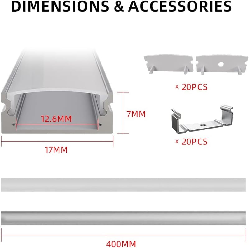 CUQI LED Profil Alumínium 10x40cm Tejüveg Burával Rögzítővel 10db