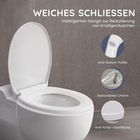 Capac WC CUQOO cu închidere lentă și sistem de eliberare rapidă – Capac de toaletă oval, alb, reglabil, antiderapant, 44x37 cm, dimensiune universală 3