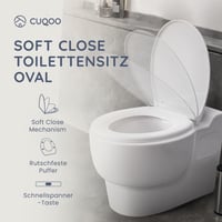 Capac WC CUQOO cu închidere lentă și sistem de eliberare rapidă – Capac de toaletă oval, alb, reglabil, antiderapant, 44x37 cm, dimensiune universală 2