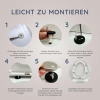 Capac WC CUQOO cu închidere lentă și sistem de eliberare rapidă – Capac de toaletă oval, alb, reglabil, antiderapant, 44x37 cm, dimensiune universală 6