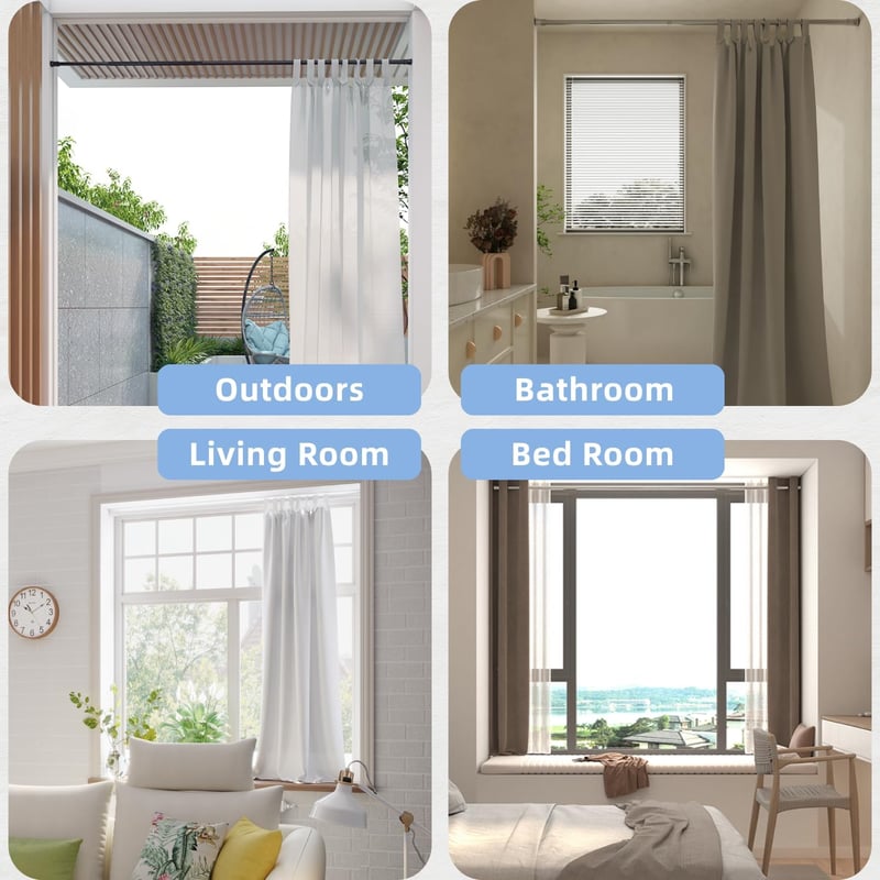 Curtain Pole No Drilling Black 50-70 cm | 1 Piece Telescopic Rod | Shower Rail & Curtain Rod for Clamping | Tension Rod for Shower and Window | Sturdy Clamping Rod - 48-70 cm, Black