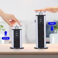 Výsuvná zásuvka na stôl CURUK s USB-C a 2 nabíjacími USB portmi, 3 zásuvkami na kuchynskú pracovnú dosku, strieborná, 10x10 cm 2