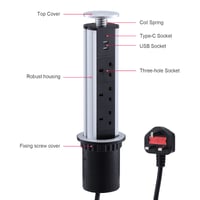 Výsuvná zásuvka na stôl CURUK s USB-C a 2 nabíjacími USB portmi, 3 zásuvkami na kuchynskú pracovnú dosku, strieborná, 10x10 cm 7