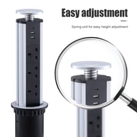 Výsuvná zásuvka na stôl CURUK s USB-C a 2 nabíjacími USB portmi, 3 zásuvkami na kuchynskú pracovnú dosku, strieborná, 10x10 cm 4