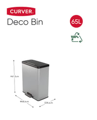Curver Deco 65 literes téglalap alakú szemetes, metálszürke, konyha, mosókonyha, garázs, 486x284x615 mm, 100% újrahasznosított PP 5