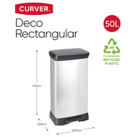 Pedálový odpadkový kôš Curver Deco Bin 50 l s nášľapným mechanizmom, tichým zatváraním, sivý s kovovým vzhľadom, pachotesný, 39x29x72 cm, na kuchynský odpad 7