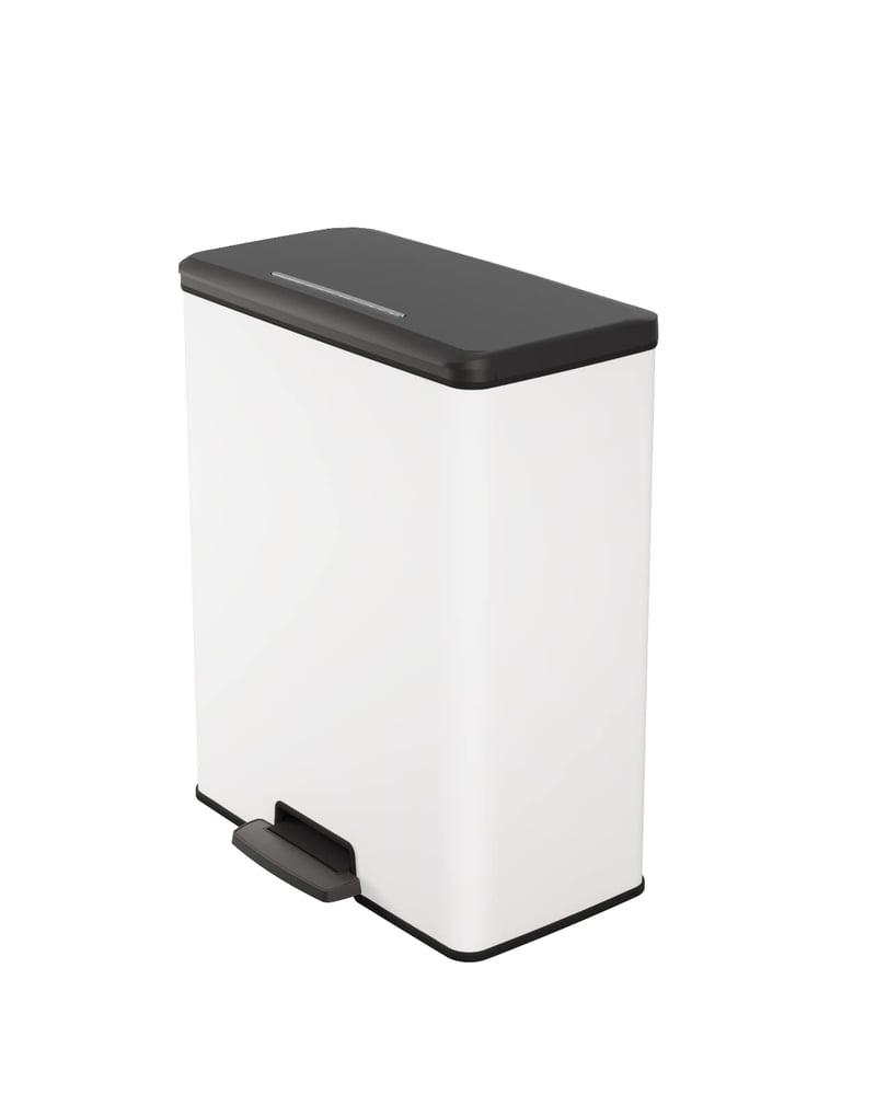 Coș de gunoi dreptunghiular Curver Deco, 65 litri, alb, pentru bucătărie, spălătorie sau garaj, 486x284x615 mm, material 100% polipropilenă reciclată