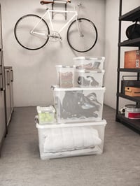 Cutie de depozitare cu capac Curver Handy Plus, 65 litri, transparentă, 60x40x38,8 cm, depozitare multifuncțională pentru cameră, birou, garaj 5
