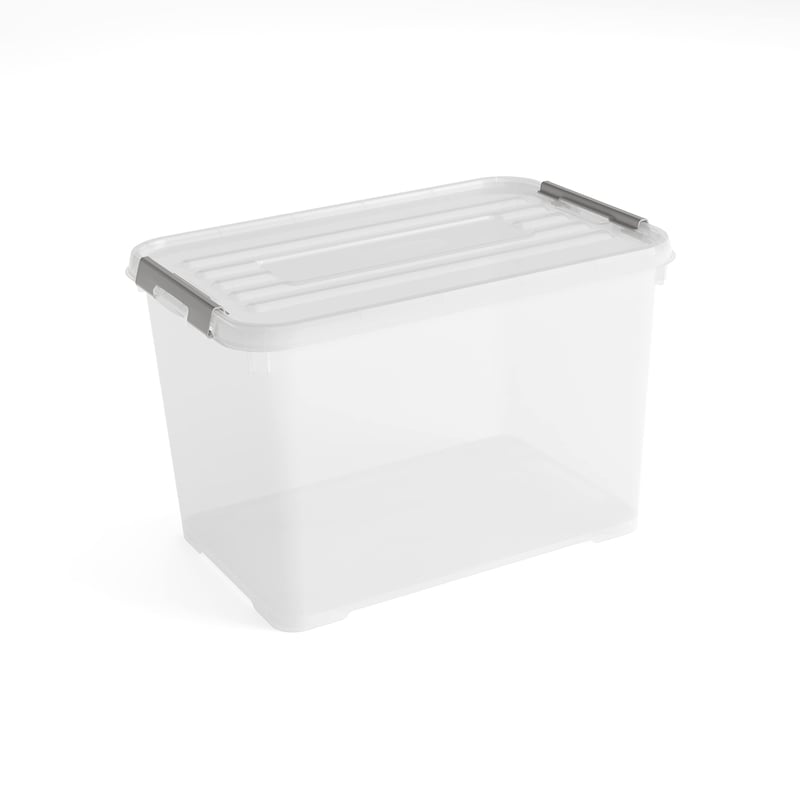 Cutie de depozitare cu capac Curver Handy Plus, 65 litri, transparentă, 60x40x38,8 cm, depozitare multifuncțională pentru cameră, birou, garaj