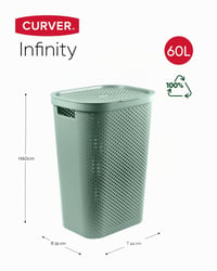 Kôš na bielizeň Curver Infinity 60 l s vekom a vetraním – ergonomické rukoväte – 70 % recyklovaný materiál – 43,7 x 35,1 x 60,2 cm – zelený 4