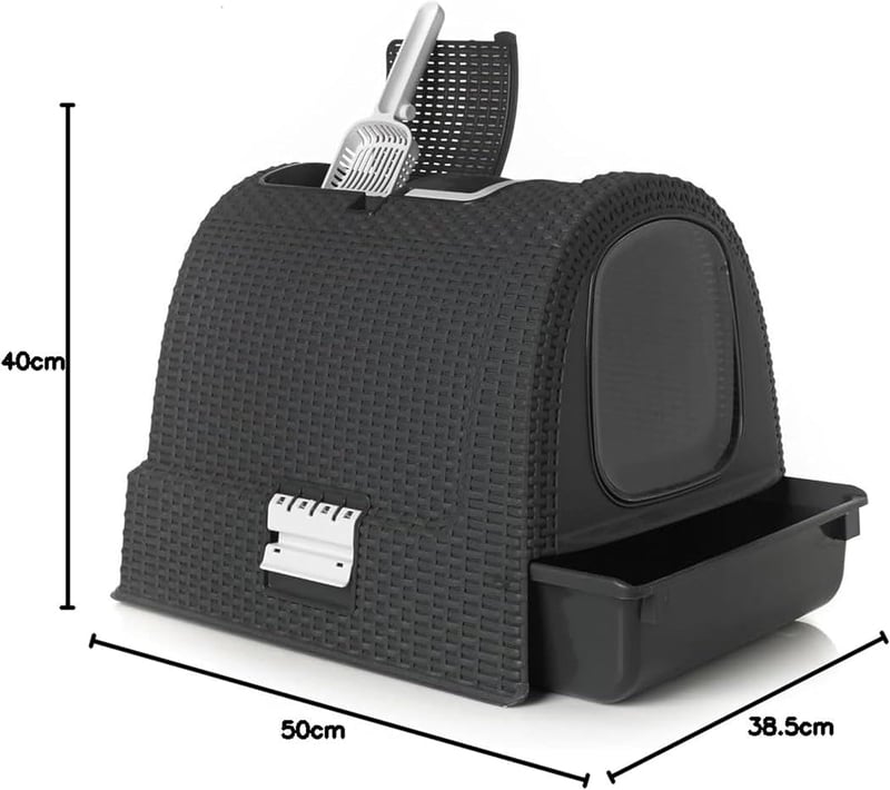 Curver Petlife Macskavécé Fedéllel és Lapáttal Rattan Hatású Antracit 51x38x40cm