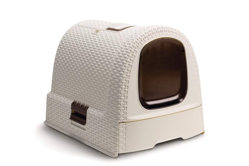 Krytá toaleta pre mačky Curver Petlife s lopatkou - biela - 51,5x38,5x40 cm