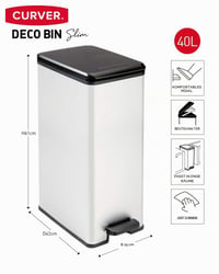 Odpadkový kôš s pedálom Curver Slim Bin 40 l, sivý, plast s kovovým vzhľadom, do kuchyne, kúpeľne a kancelárie, 39,3x25x60,7 cm, recyklovaný 3