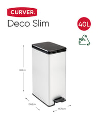 Odpadkový kôš s pedálom Curver Slim 40 l, oceľová farba, s vekom s tichým dovieraním a krúžkom na uchytenie vreca, 42 x 25 x 61 cm 2