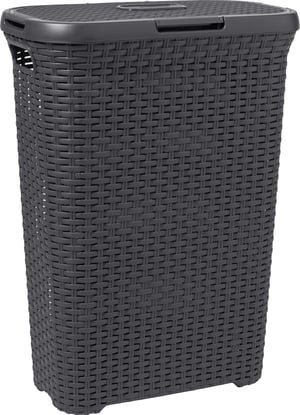 Coș de rufe Curver Style cu aspect împletit și capac, 40 L, antracit, 44,7 x 26,5 x 61,5 cm, coș pentru depozitarea rufelor în baie