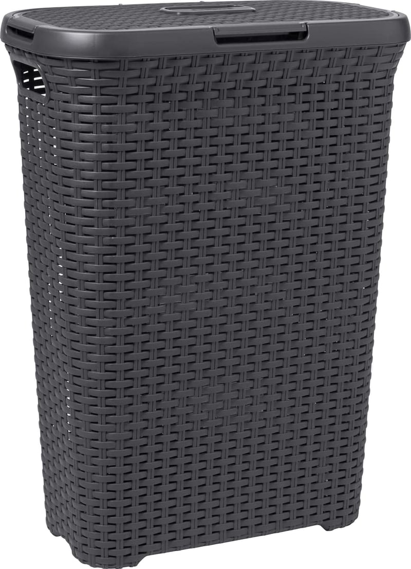 Curver Style fonott hatású szennyestartó kosár fedéllel, 40 L, antracit, 44,7 x 26,5 x 61,5 cm, fürdőszobai szennyes tároló